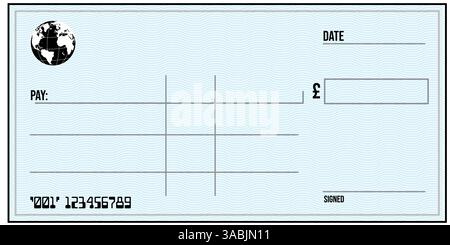 Elemento di disegno assegno vuoto o assegno bancario con schema ghigliottino, voucher per pagamento di denaro Illustrazione Vettoriale
