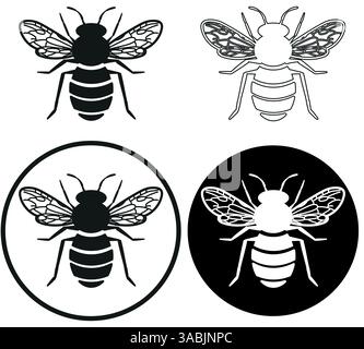 Illustrazione grafica di un elemento vettoriale della silhouette di api e insetti Illustrazione Vettoriale