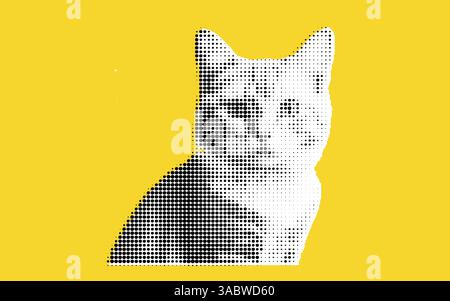 Illustrazione gatto stilizzata con motivo mezzitoni Illustrazione Vettoriale