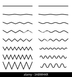 Linee ondulate multiple. Set lineare zigzag. Variazioni minime della corsa. Raccolta vettoriale. Illustrazione Vettoriale