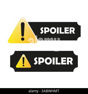 Segnale di avvertenza SPOILER. Icona triangolo gialla. Etichetta del punto esclamativo. Banner di avvertenza vettoriale. Illustrazione Vettoriale