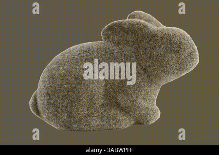 Il coniglietto sfocato blu neon sulla griglia blu navy mostra l'oro in un semplice design a griglia con spazio di testo. Vedere texture e contrasto in composito. Foto Stock