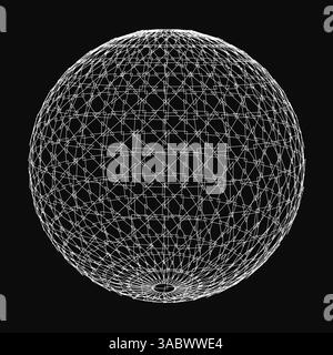 Una sfera bianca con sfondo nero. La sfera è composta da molte linee e punti. L'immagine ha un aspetto futuristico e astratto Illustrazione Vettoriale