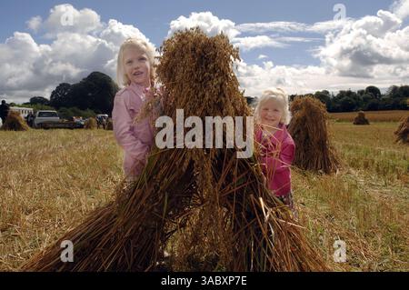12 agosto 2007 - Moynalty, Kells, County Meath, Irlanda - nella foto dell'Annual Moynalty Steam Threshing Festival c'è Charlotte(L) ed Emma Bartels dall'Olanda. Celebrazione dei giorni passati, della potenza dei cavalli e del vapore, delle auto d'epoca, dei trattori, delle macchine trainate da cavalli, dei motori a olio, bancarelle commerciali, artigianato, fiera del divertimento, spettacoli collaterali, musica e balli. Il paese che vive in anni passati è presentato in modo unico e riproposto in una serie di dimostrazioni e mostre. (Immagine di credito: © Barry Cronin/ZUMA Press) Foto Stock