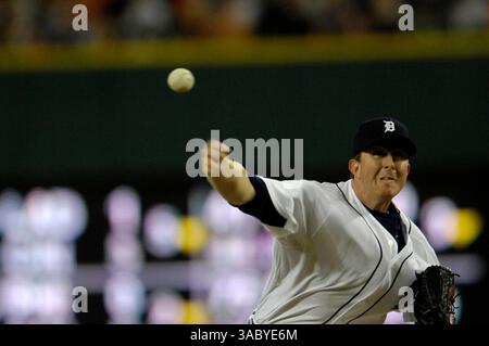 22 aprile 2008 - Detroit, Michigan, Stati Uniti - il lanciatore di rilievo dei Detroit Tigers ZACH MINER #31 lanci nel settimo inning in azione martedì sera al Comerica Park di Detroit, Michigan. I Detroit Tigers sconfissero i Texas Rangers 10-2. (Immagine di credito: © Steve King/Cal Sport Media/ZUMA Press) Foto Stock
