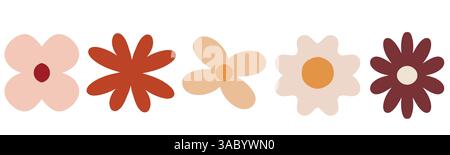 Set di illustrazioni floreali minimaliste in morbido pastello e caldi colori terrosi Illustrazione Vettoriale