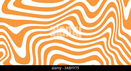 Linee ondulate Arancio astratte e bianche disegno geometrico retro Groovy background Design Illustrazione Vettoriale