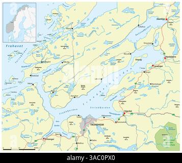 Mappa dettagliata del Trondheimfjord norvegese Foto Stock
