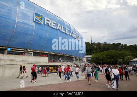 Rugby Match, Campionato francese di rugby maschile, Top 14, reale Arena, Stadio municipale di Anoeta, sede sportiva situata a San Sebastián, Gipuzkoa, Bas Foto Stock