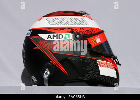 Il casco di Kimi Raikkonen (fin) Ferrari...Australian Grand Prix, Rd 1, preparativi, Albert Park, Melbourne, Australia, giovedì 13 marzo 2008. Foto Stock