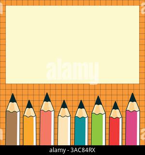 immagine con matite colorate e uno spazio vuoto per l'illustrazione del testo con vettore piatto. Illustrazione Vettoriale