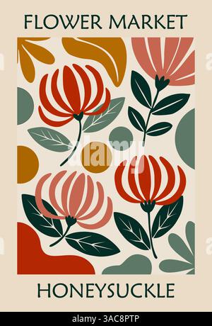 Abstract Flower Market Honeysukle poster d'arte retrò Illustrazione Vettoriale