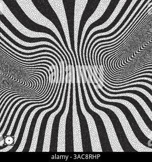 Abstract 3D sfondo geometrico. Bianco e nero sgranate dotwork design. Puntinismo pattern con illusione ottica. Puntinata illustrazione vettoriale. Illustrazione Vettoriale