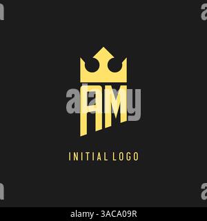 Logo monogramma AM con scudo a forma di corona, grafica vettoriale elegante e di lusso con logo iniziale Illustrazione Vettoriale