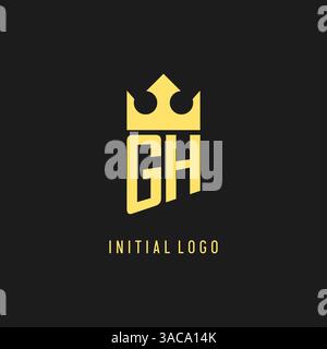 Logo monogramma GH con scudo a forma di corona, grafica vettoriale elegante e di lusso con logo iniziale Illustrazione Vettoriale