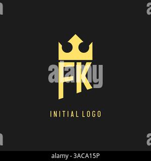 Logo monogramma FK con scudo a forma di corona, elegante e lussuoso logo iniziale con grafica vettoriale Illustrazione Vettoriale