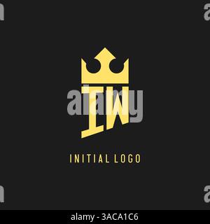 Logo monogramma IW con scudo a forma di corona, elegante grafica vettoriale in stile logo iniziale Illustrazione Vettoriale