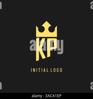 Logo KP monogramma con scudo a forma di corona, elegante grafica vettoriale in stile logo iniziale Illustrazione Vettoriale