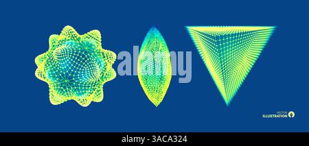 Cristallo. Oggetto con linee e punti collegati. Griglia molecolare. stile tecnologico futuristico 3d per chimica e scienza. Illustrazione vettoriale. Illustrazione Vettoriale