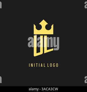 Logo UL monogramma con scudo a forma di corona, elegante e lussuoso logo iniziale con grafica vettoriale Illustrazione Vettoriale