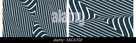 Illustrazione grafica ottica di quadrati bianchi e neri. Lo sfondo geometrico a strisce. 3d modello vettoriale per brochure, rapporto annuale, rivista, poste Illustrazione Vettoriale