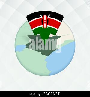 Mappa Kenya evidenziata con indicatore. Puntatore a bandiera sulla mappa geografica. Illustrazione Vettoriale