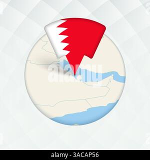Mappa del Bahrein evidenziata con indicatore. Puntatore a bandiera sulla mappa geografica. Illustrazione Vettoriale