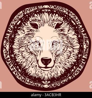 Ritratto di lupo vettoriale in stile stencil tribale. Audace design circolare con linee artistiche e resistenti. Illustrazione Vettoriale