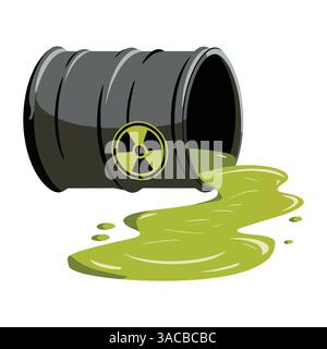 Fusto di rifiuti radioattivi con liquido verde. Illustrazione vettoriale che rappresenta i rischi ecologici e di irradiazione. Ideale per l'industria e la tecnologia- Illustrazione Vettoriale
