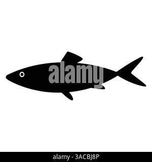 Illustrazione vettoriale della silhouette del pesce nero, isolata su sfondo bianco. Design semplice e minimalista, ideale per loghi, branding e temi nautici gr Illustrazione Vettoriale