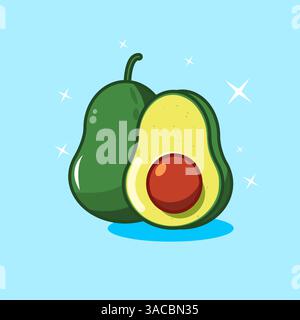 Set di illustrazioni Avocado Fruit, illustrazioni vettoriali Whole e Slice Avocado Cartoon Design Illustrazione Vettoriale