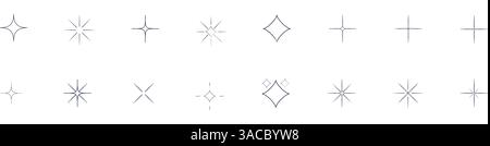 Icone effetto luce Starburst scintillante impostate per Design e decorazione. Illustrazione Vettoriale