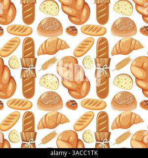 Un modello senza cuciture di vari tipi di pane Illustrazione Vettoriale