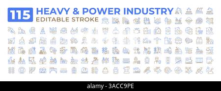 Raccolta di icone a due linee di colore per l'industria pesante e energetica Illustrazione Vettoriale