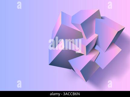 Sfondo 3D astratto con combinazione di cubi. Forme geometriche che si intersecano in uno sfondo in stile y2k viola e rosa Illustrazione Vettoriale