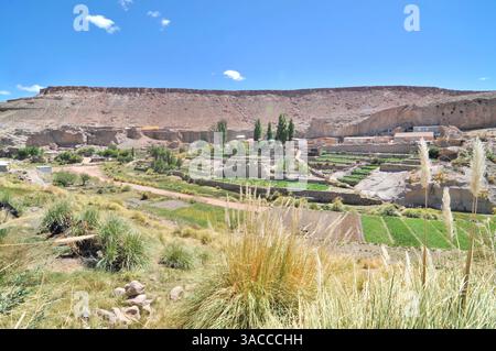 Caspana villaggio cileno nella gola scolpita dal fiume situato nel deserto cileno di Atacama Foto Stock