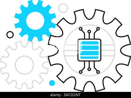 Intelligenza artificiale ai, tra cui cibernetica, apprendimento automatico, vettore di linee icone robotiche, risoluzione dei problemi di intelligenza artificiale, algoritmi e tecnologia di intelligenza artificiale Illustrazione Vettoriale