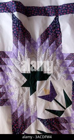 11 ottobre 2002 - Milroy, Indiana, Stati Uniti - gli Amish di questa comunità agricola dell'Indiana centro-orientale organizzano aste semestrali di provviste pubbliche a beneficio delle loro tre scuole di piccole dimensioni. Nella foto: Dettaglio di una trapunta Amish fatta a mano. (Immagine di credito: © Ken Stewart/ZUMA Press) Foto Stock