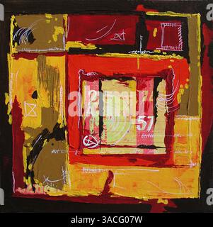 Pittura di graffiti e quadrati, lettere di illustrazione moderna Collage Design Foto Stock