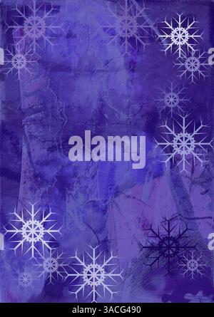 Illustrazione di sfondo astratto con fiocchi di neve nei colori blu-viola Foto Stock