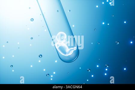 Modello di embrione umano, tubo di prova bambino, rendering 3d. illustrazione 3d. Foto Stock