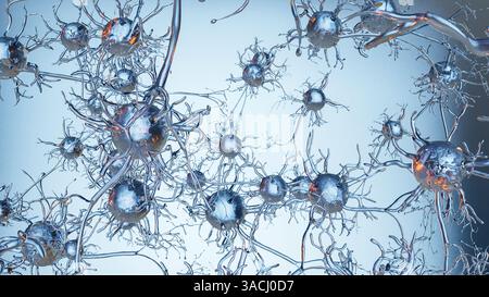 Anatomia del sistema nervoso umano, neuroni o cellule nervose, comunicazione nervosa, corteccia cerebrale, neurone attivo, neurogenesi, neurotrasmettitori, Synap Foto Stock