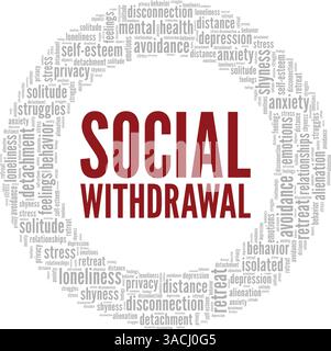 Design concettuale cloud Word di ritiro sociale isolato su sfondo bianco. Illustrazione Vettoriale
