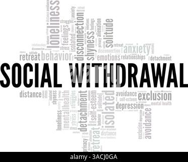 Design concettuale cloud Word di ritiro sociale isolato su sfondo bianco. Illustrazione Vettoriale