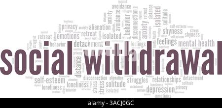 Design concettuale cloud Word di ritiro sociale isolato su sfondo bianco. Illustrazione Vettoriale