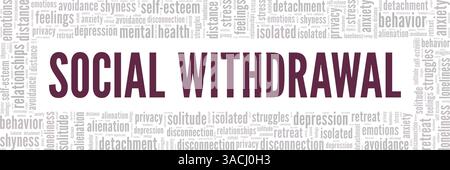 Design concettuale cloud Word di ritiro sociale isolato su sfondo bianco. Illustrazione Vettoriale