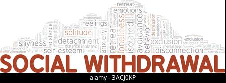 Design concettuale cloud Word di ritiro sociale isolato su sfondo bianco. Illustrazione Vettoriale