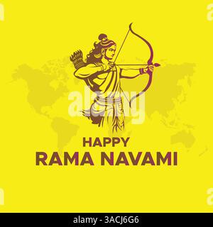 L'illustrazione vettoriale di Happy RAM Navami modello di feed dei social media scritto in testo hindi significa Happy RAM navami Illustrazione Vettoriale