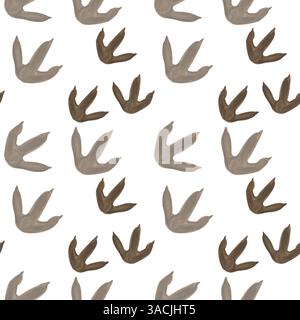 Il modello senza cuciture Predator PAW stampa con tre dita. impronte di animali. Dinosauro o mostro. Impronte di teranosaurus marrone. Acquerello Foto Stock