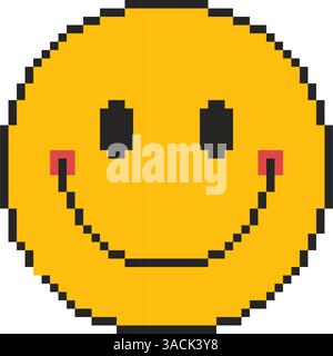icona sorriso a 8 bit. Oggetto pixel art. Grafica di videogiochi anni '80, '90. Illustrazione Vettoriale
